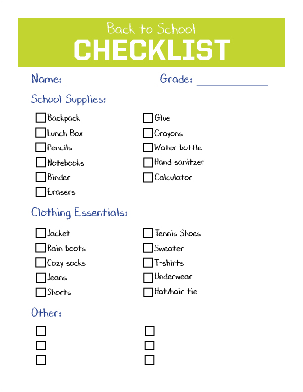 Back To School Checklist.