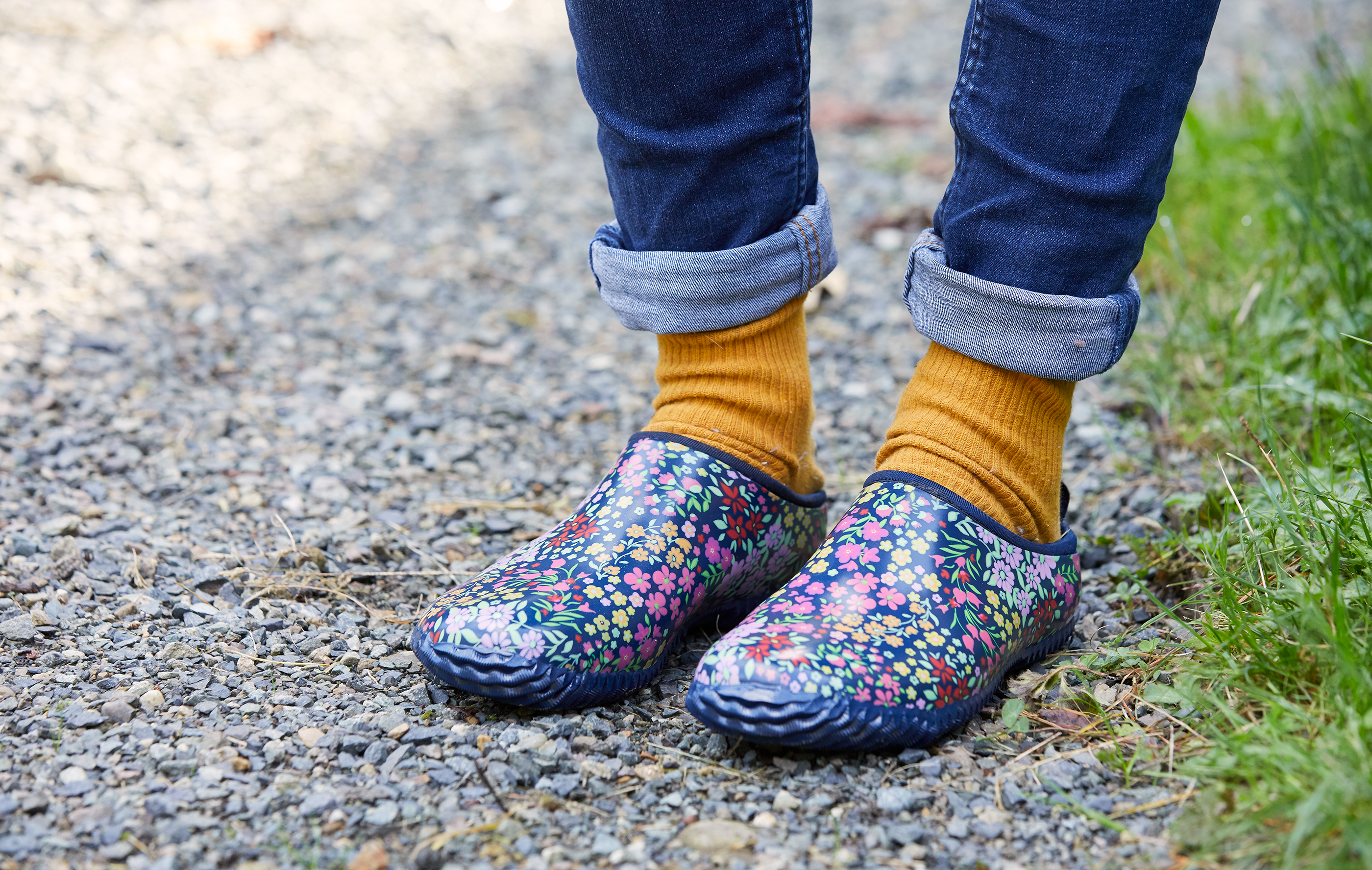 Close-up of women's neoprene garden shoes